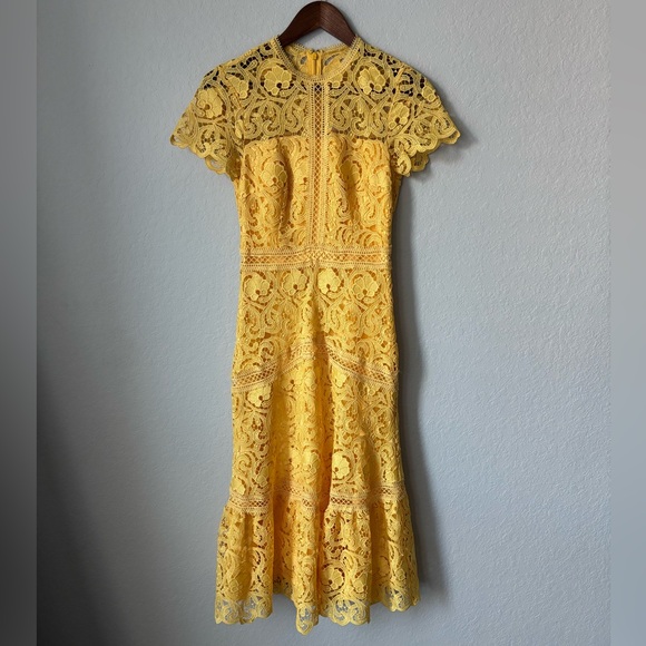 ANTONIO MELANI Yellow Lexi Lace Midi Dress - Picture 4 of 7
